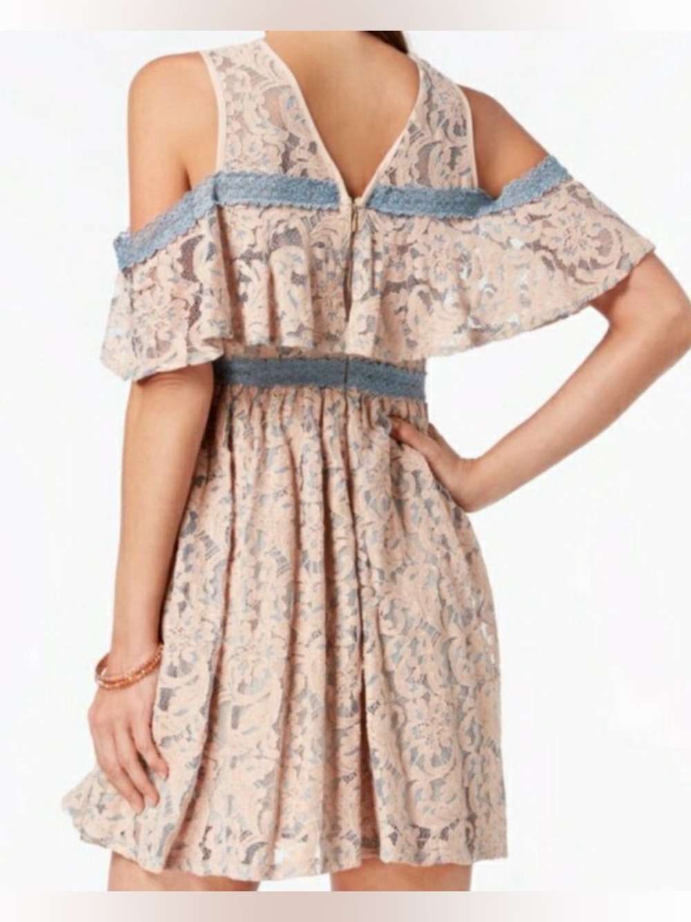 Foxiedox Cold Shoulder Pleated Lace Dress - Picture 8 of 9